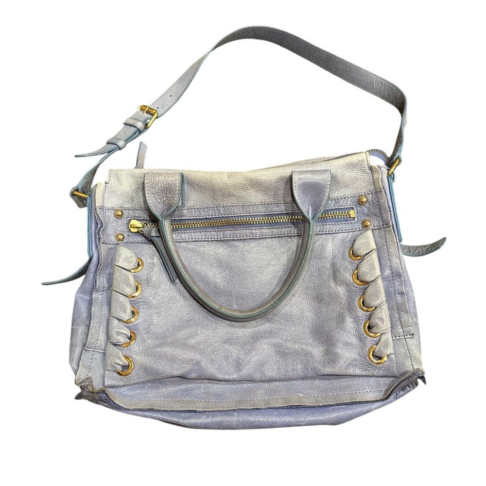 Vince Camuto Periwinkle Blue Leather Grommet Satchel Crossbody Bag Handbag
